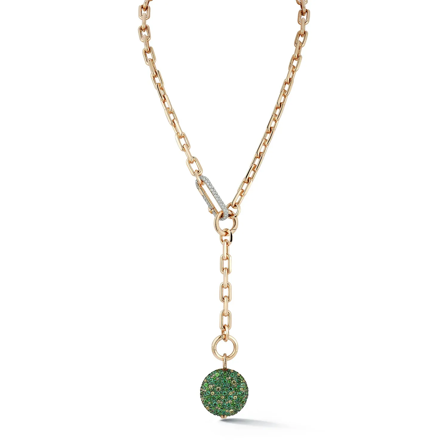 SAXON 18K GOLD CHAIN LINK NECKLACE WITH ELONGATED DIAMOND LINK CLASP AND REMOVABLE EXTENSION CHAIN
