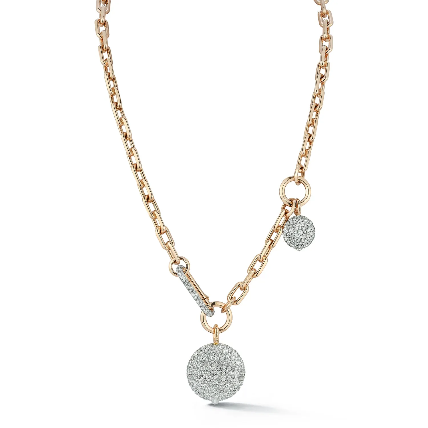 SAXON 18K GOLD CHAIN LINK NECKLACE WITH ELONGATED DIAMOND LINK CLASP AND REMOVABLE EXTENSION CHAIN