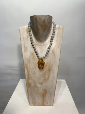 Semi Precious Polished Jade Beads with a Jade Dragon One of a Kind Necklace made in California