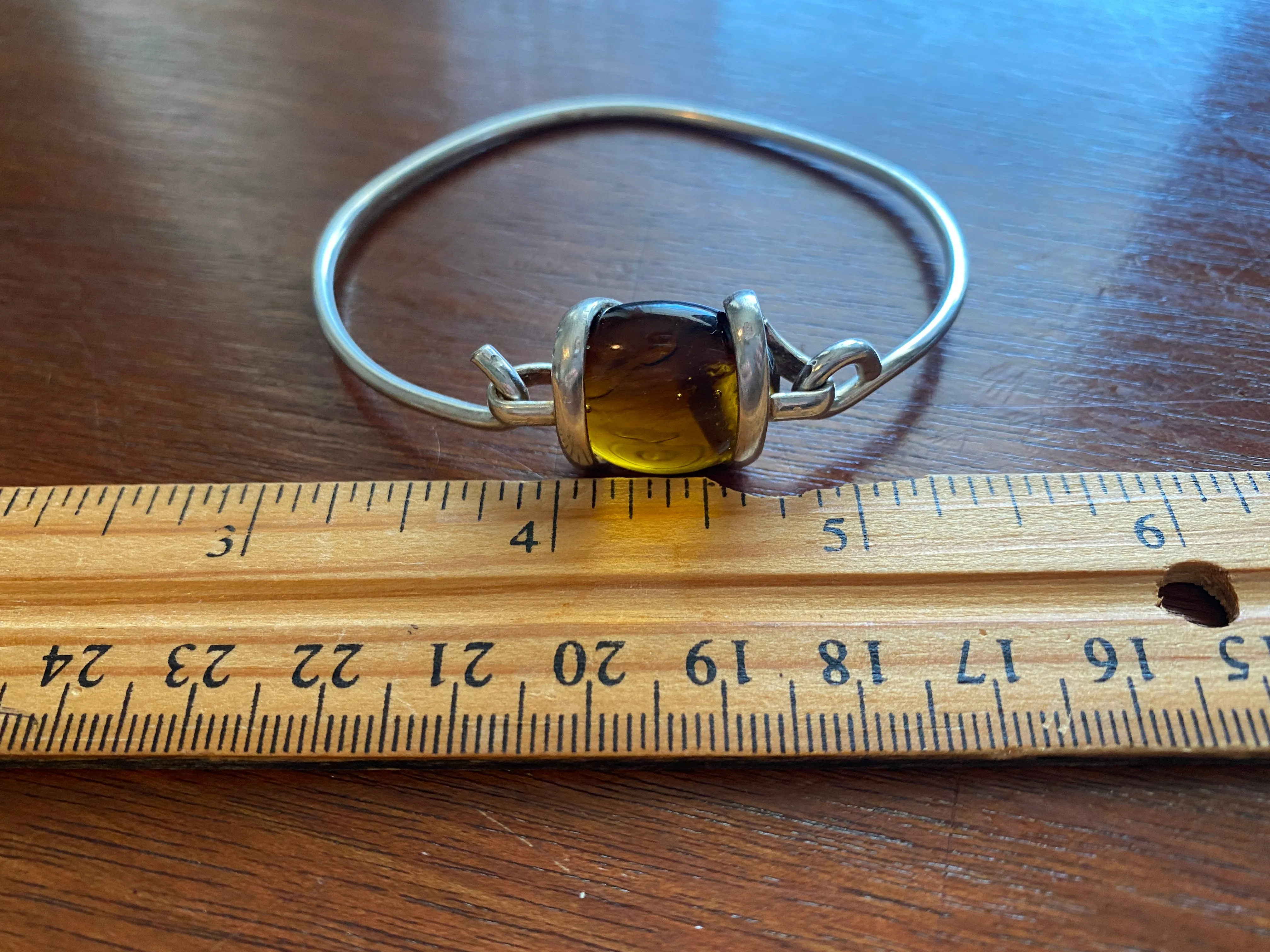 Silver Amber Glass Bead Bracelet Ring Pendant Necklace Set