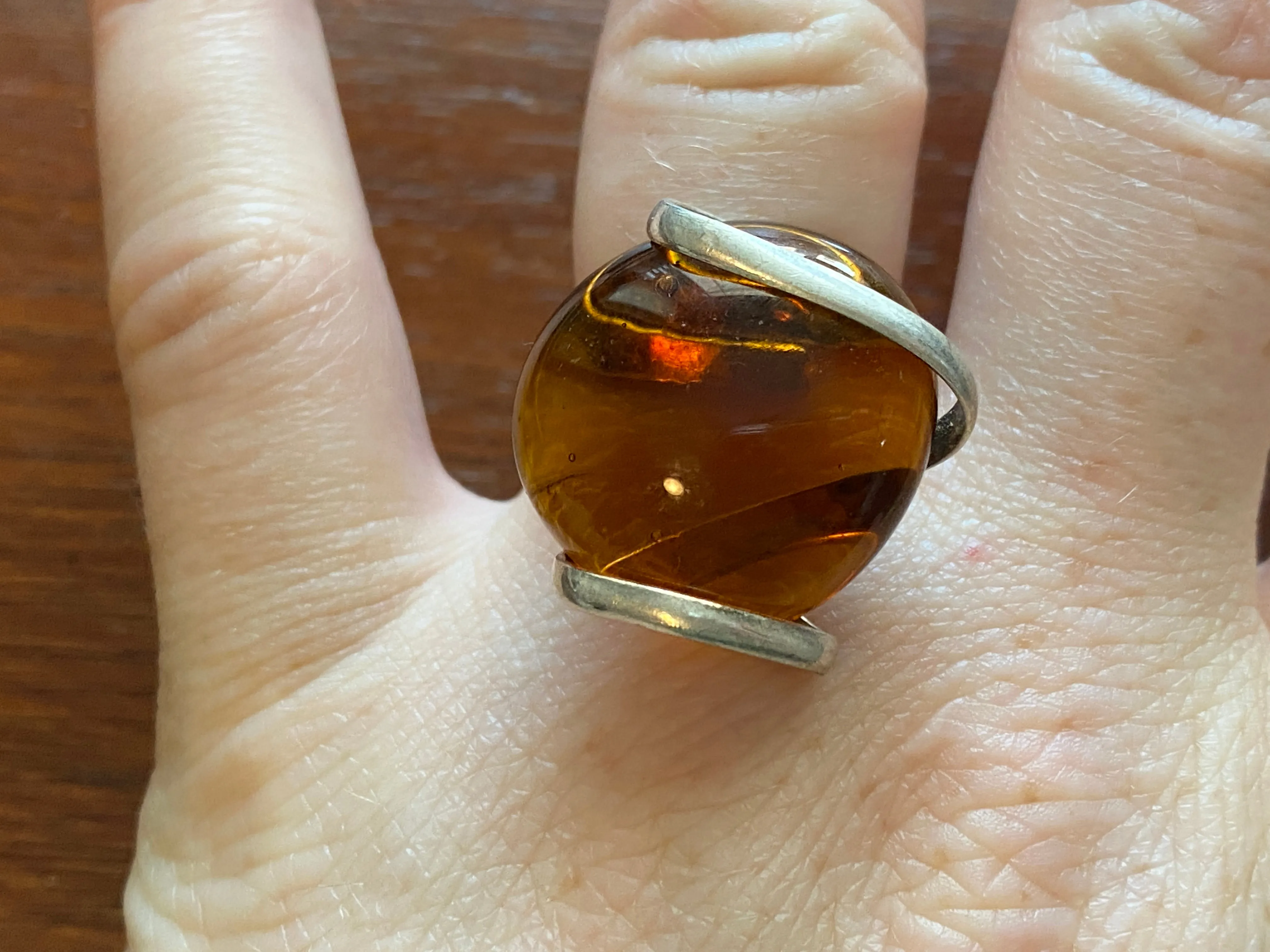 Silver Amber Glass Bead Bracelet Ring Pendant Necklace Set