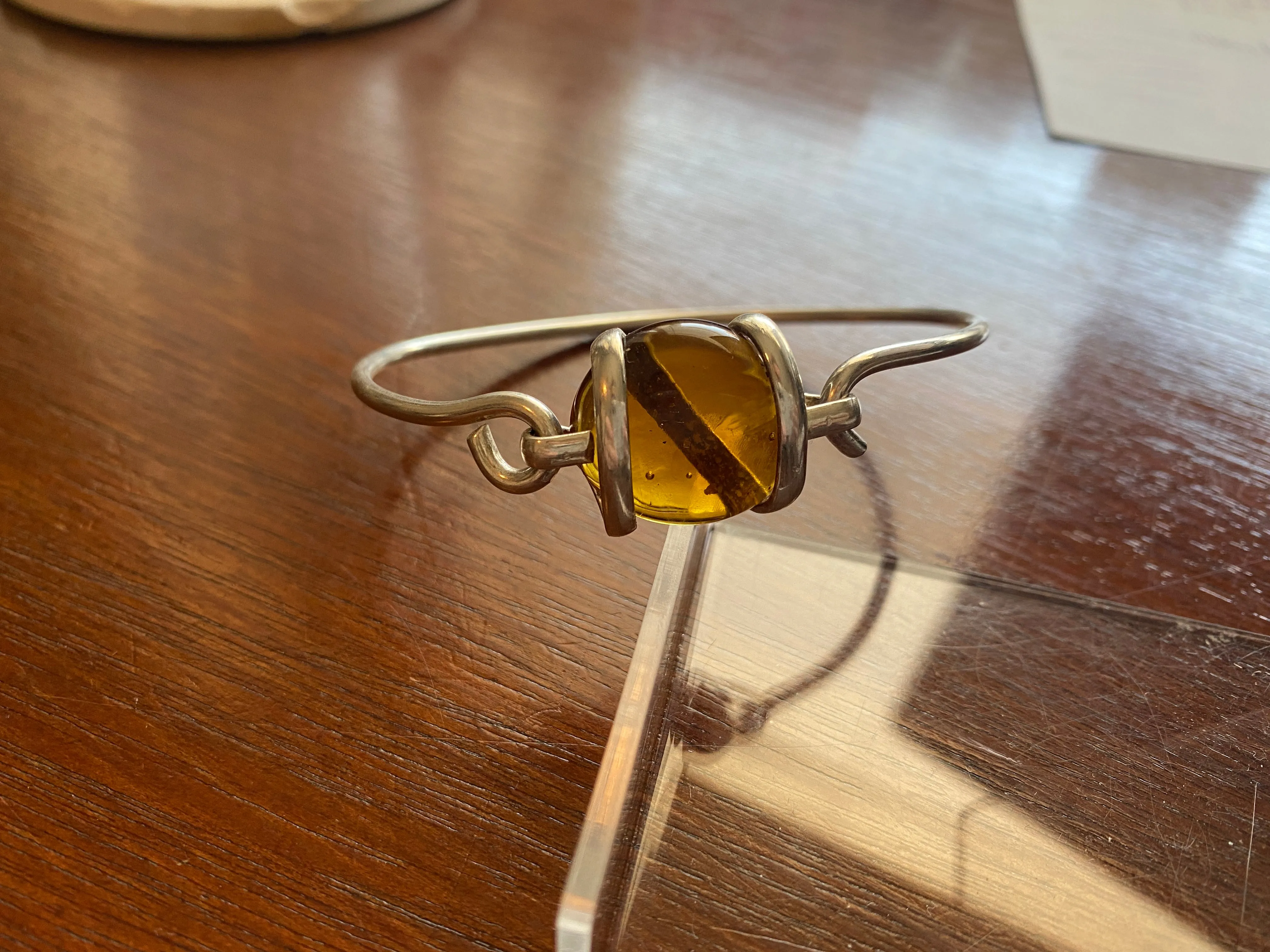 Silver Amber Glass Bead Bracelet Ring Pendant Necklace Set