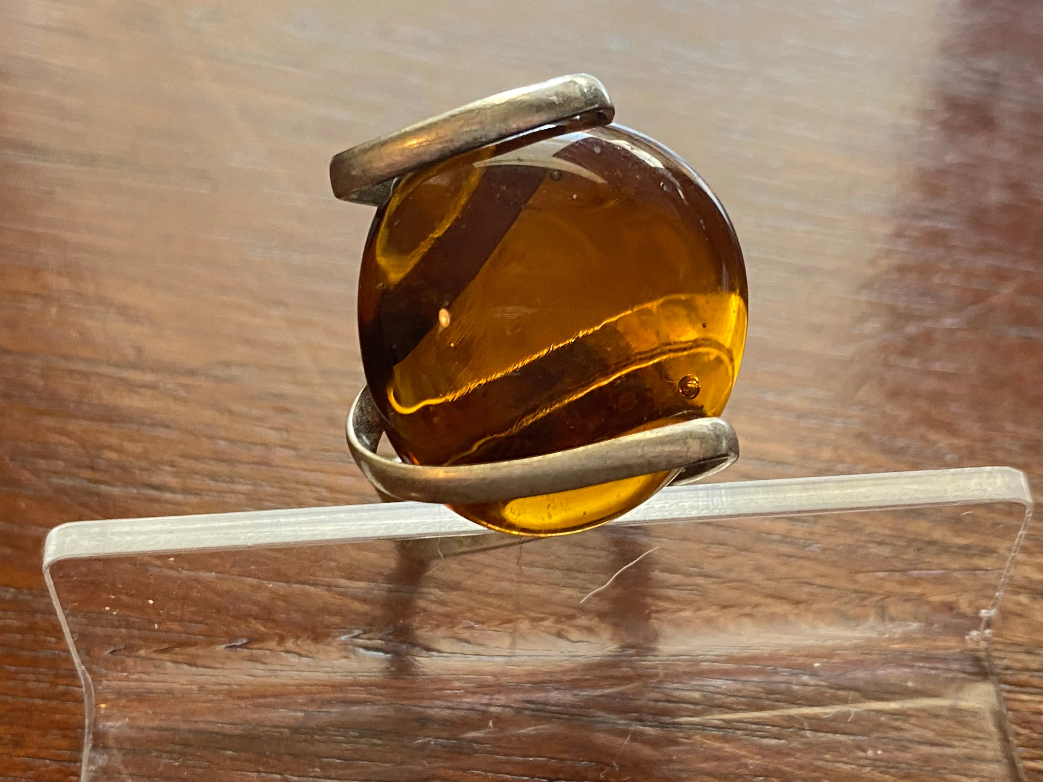 Silver Amber Glass Bead Bracelet Ring Pendant Necklace Set