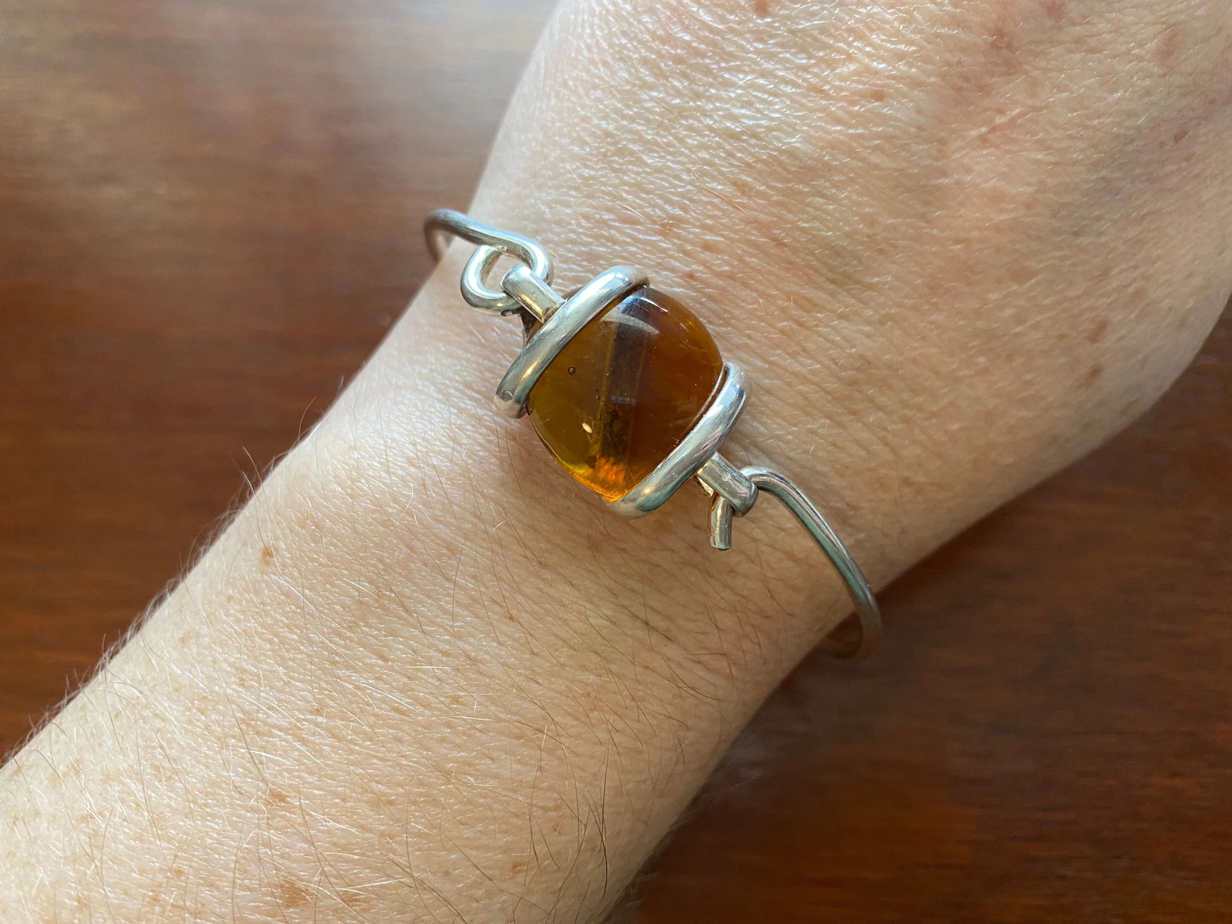 Silver Amber Glass Bead Bracelet Ring Pendant Necklace Set
