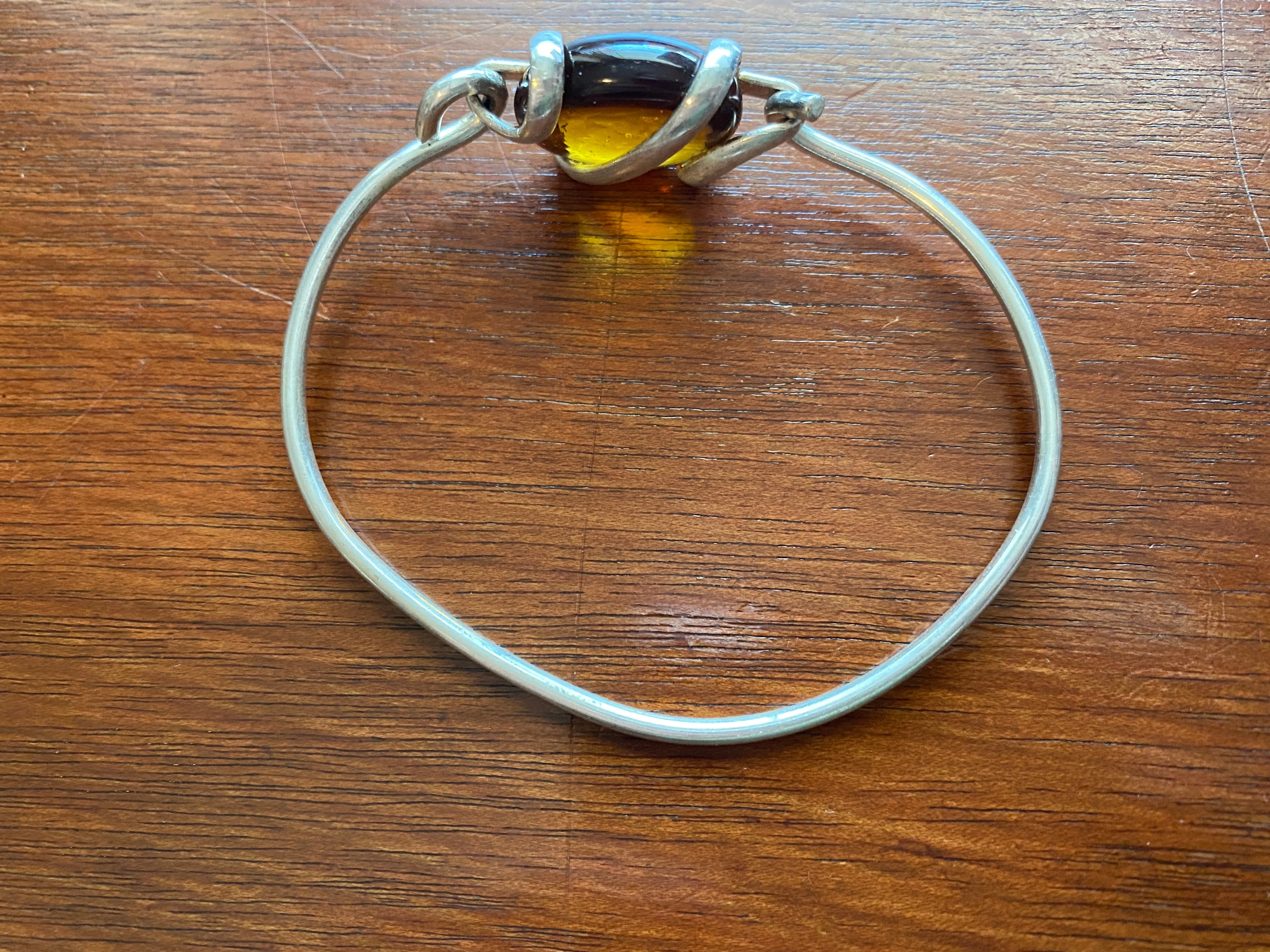 Silver Amber Glass Bead Bracelet Ring Pendant Necklace Set