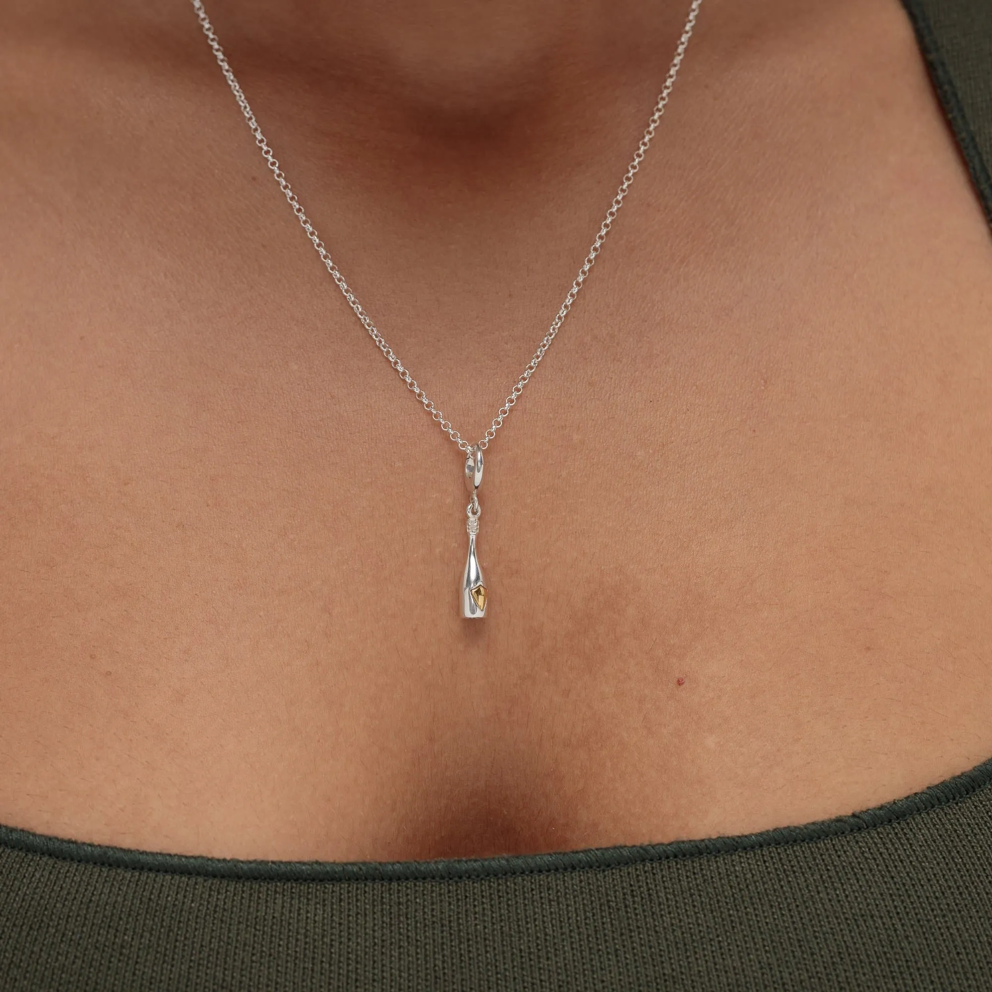 Silver Champagne Bottle Charm