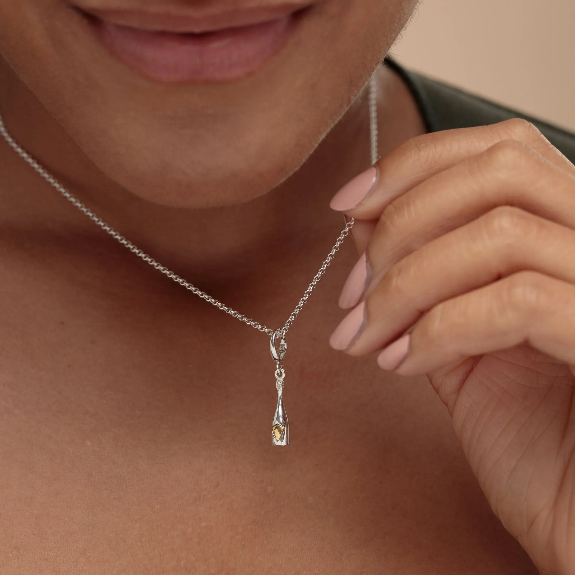 Silver Champagne Bottle Charm