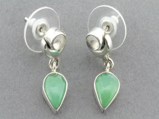 silver moon drop earrings - chrysoprase & moonstone