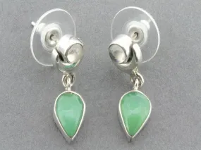 silver moon drop earrings - chrysoprase & moonstone