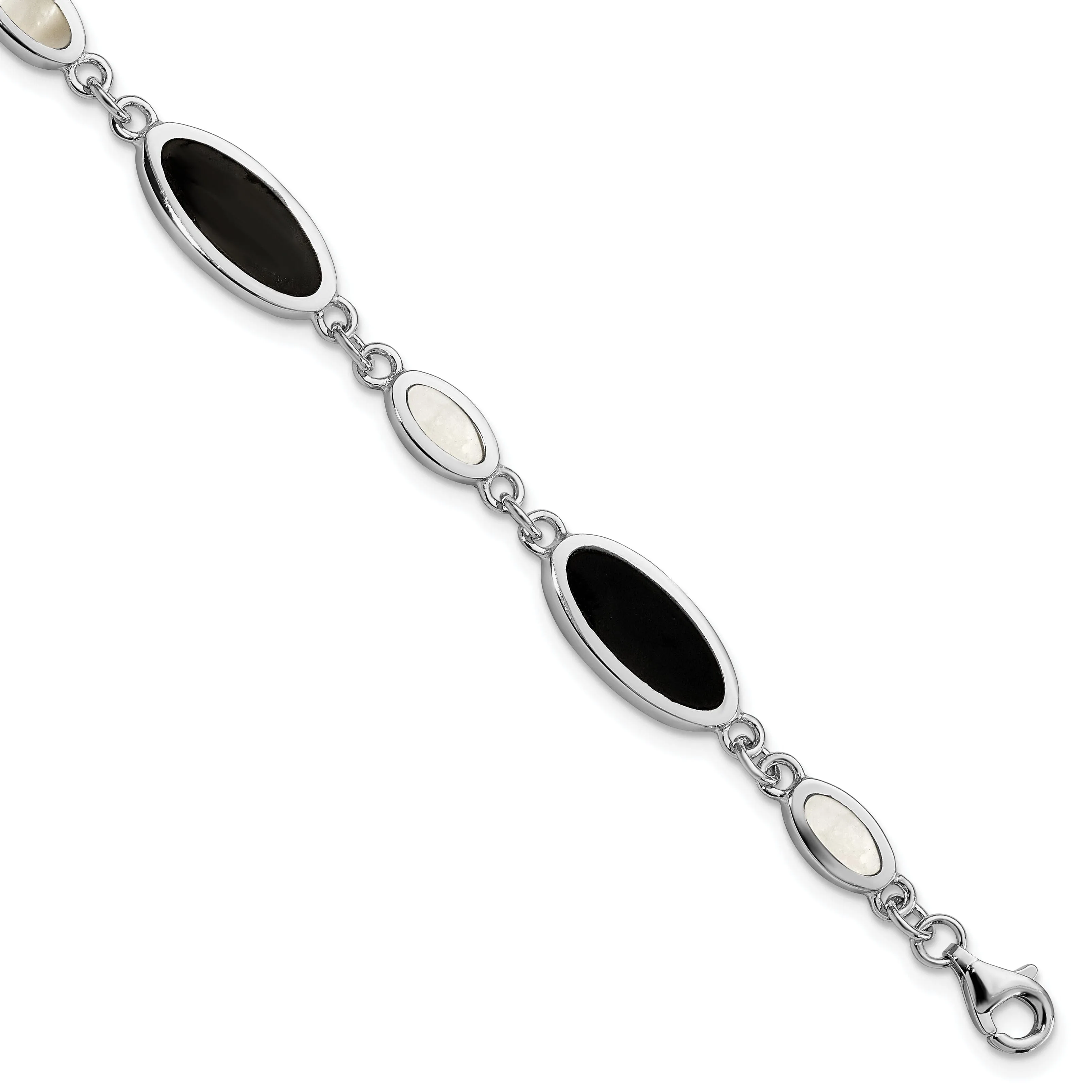Silver Onyx and Mother of Pearl Bracelet