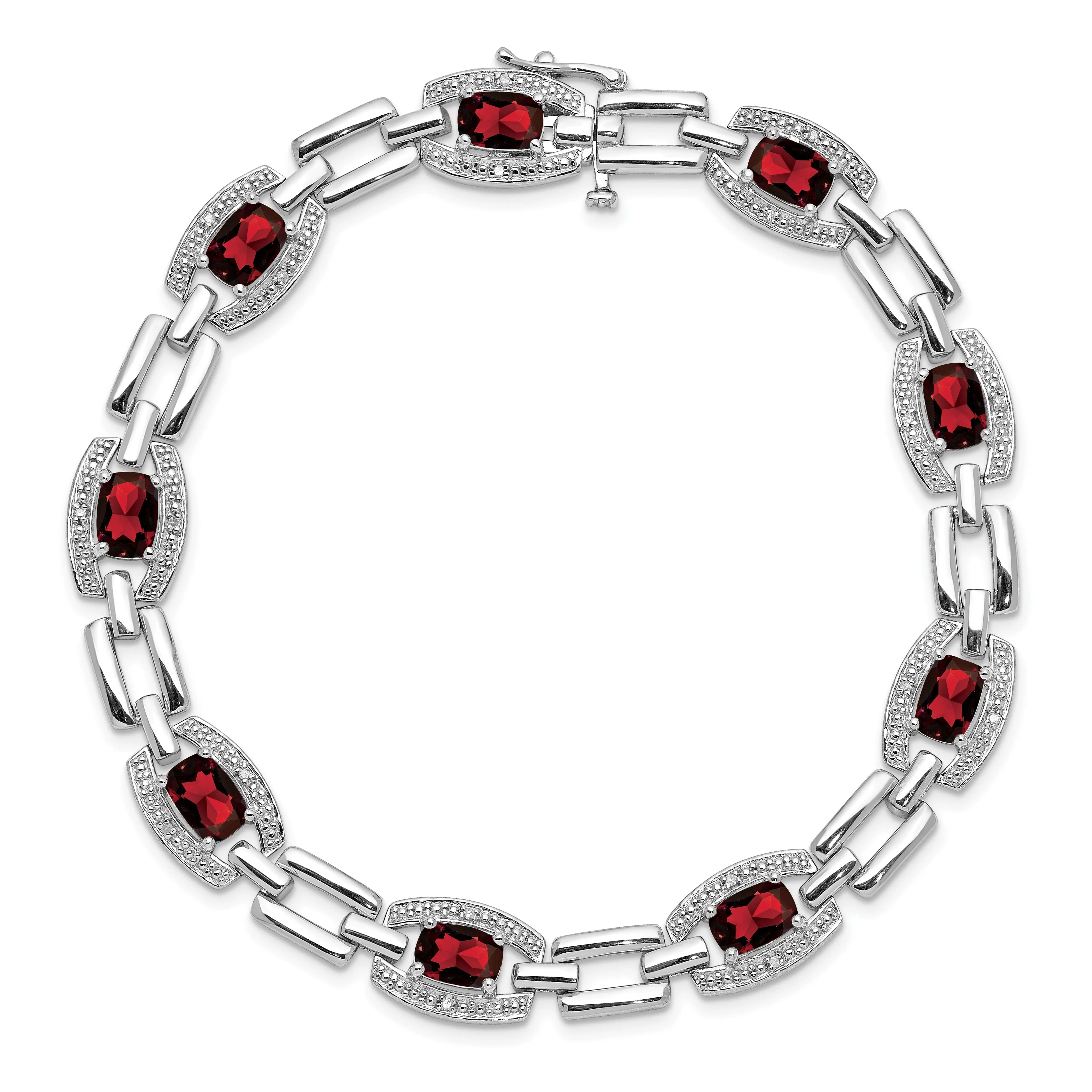 Silver Round Diamond Garnet Gemstone Bracelet