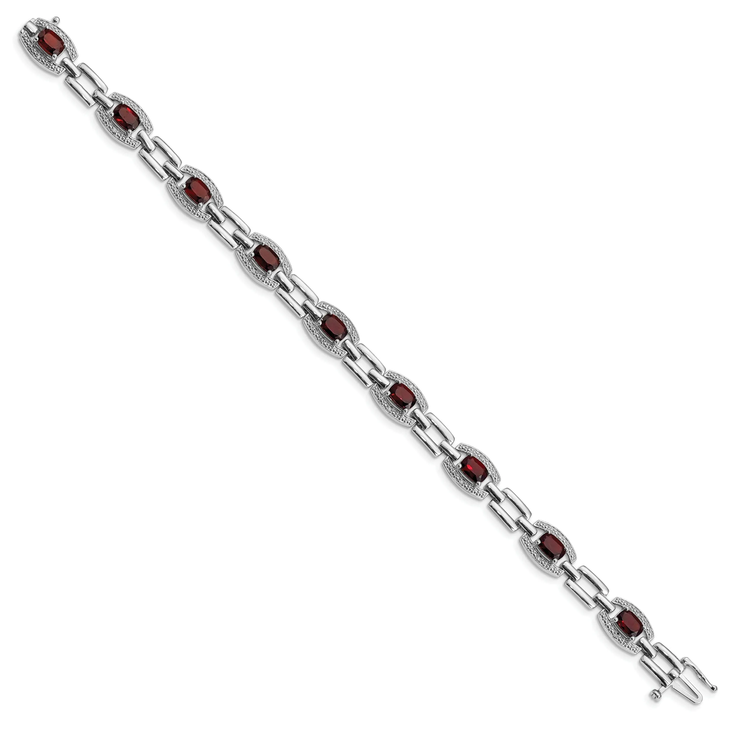 Silver Round Diamond Garnet Gemstone Bracelet