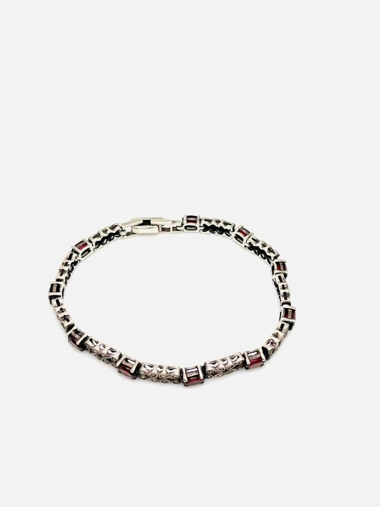 Silver/Red Garnet Sterling Silver Jewelry Bracelet