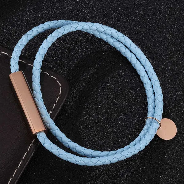 Sky Blue Faux Leather Magnetic Bracelet (Circumference 19.5cm) 天藍人造皮革磁扣手鍊 (鍊長 19.5cm) KJBR16081