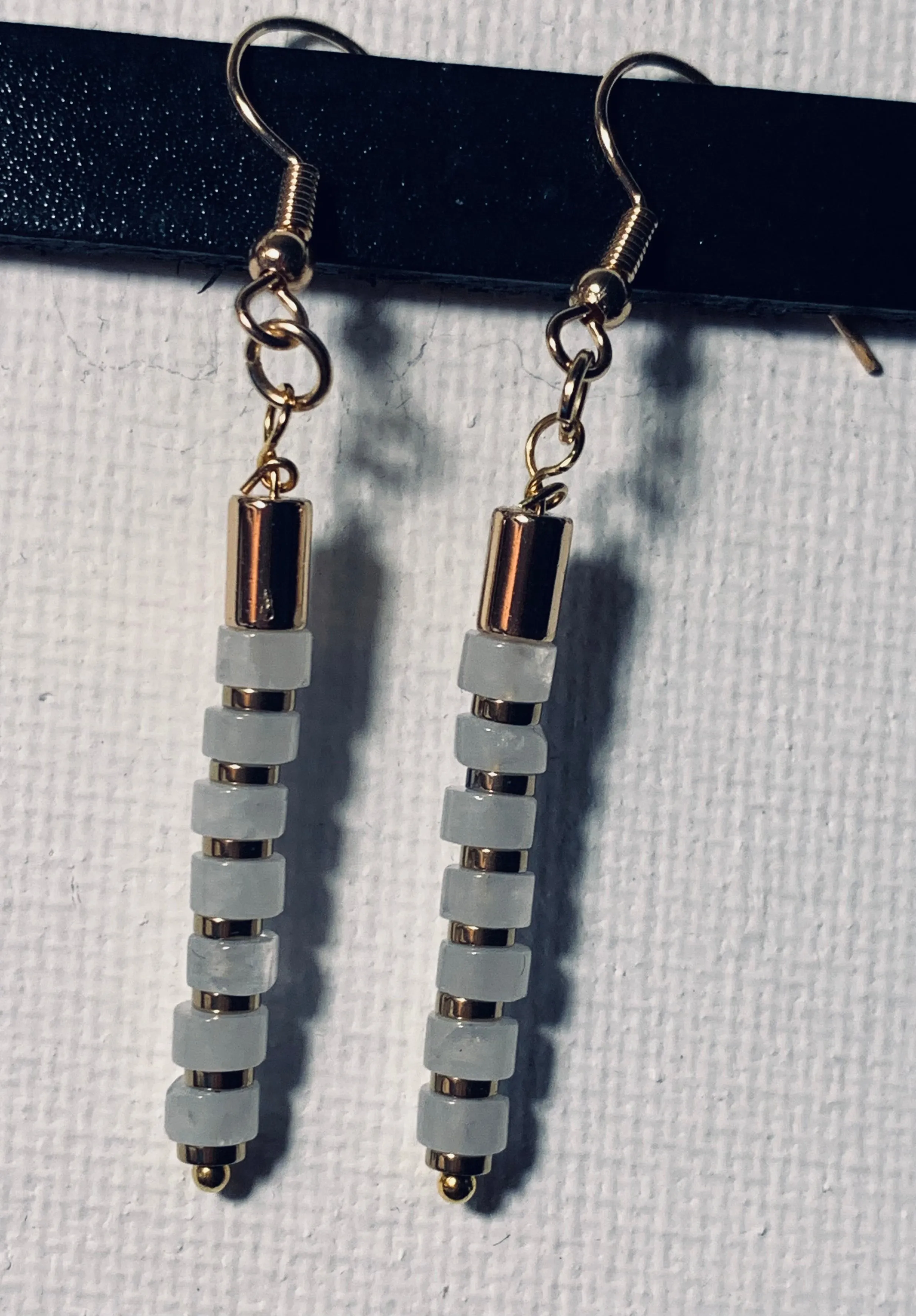 🔴SOLD🔴 Emily Handmade Rainbow Moonstone and Gold Plated Hematite Stack Earrings