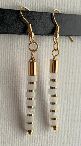 🔴SOLD🔴 Emily Handmade Rainbow Moonstone and Gold Plated Hematite Stack Earrings