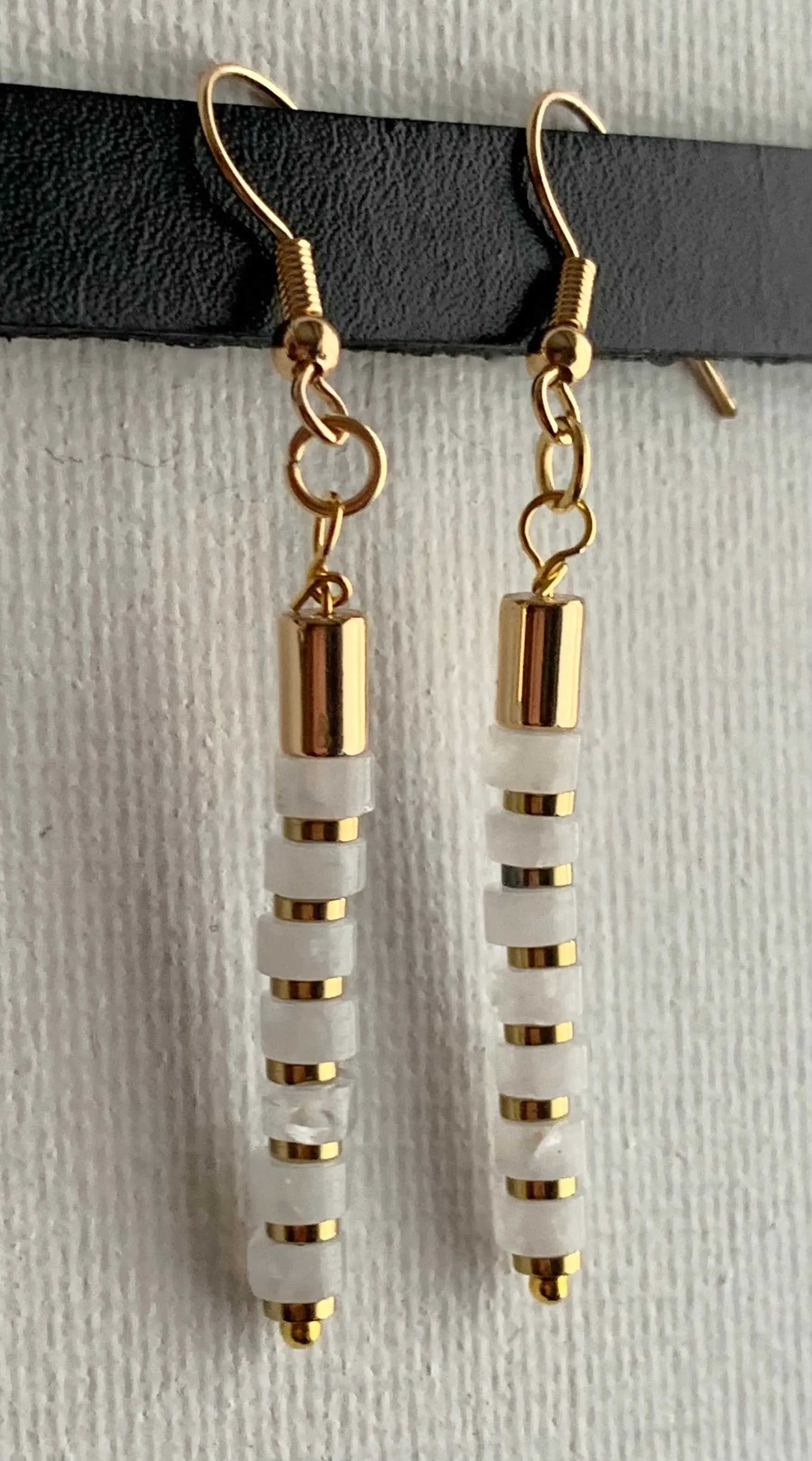 🔴SOLD🔴 Emily Handmade Rainbow Moonstone and Gold Plated Hematite Stack Earrings