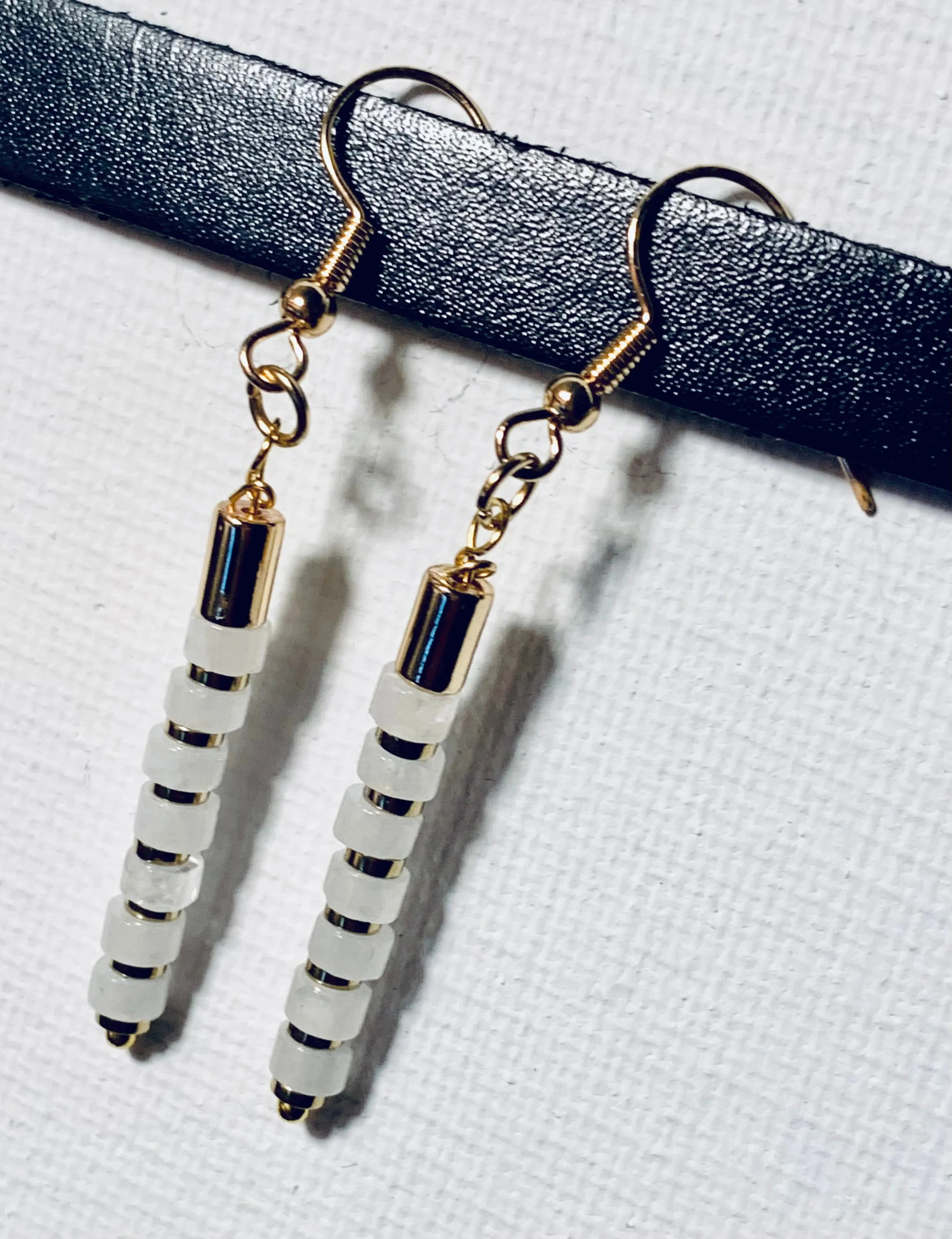 🔴SOLD🔴 Emily Handmade Rainbow Moonstone and Gold Plated Hematite Stack Earrings