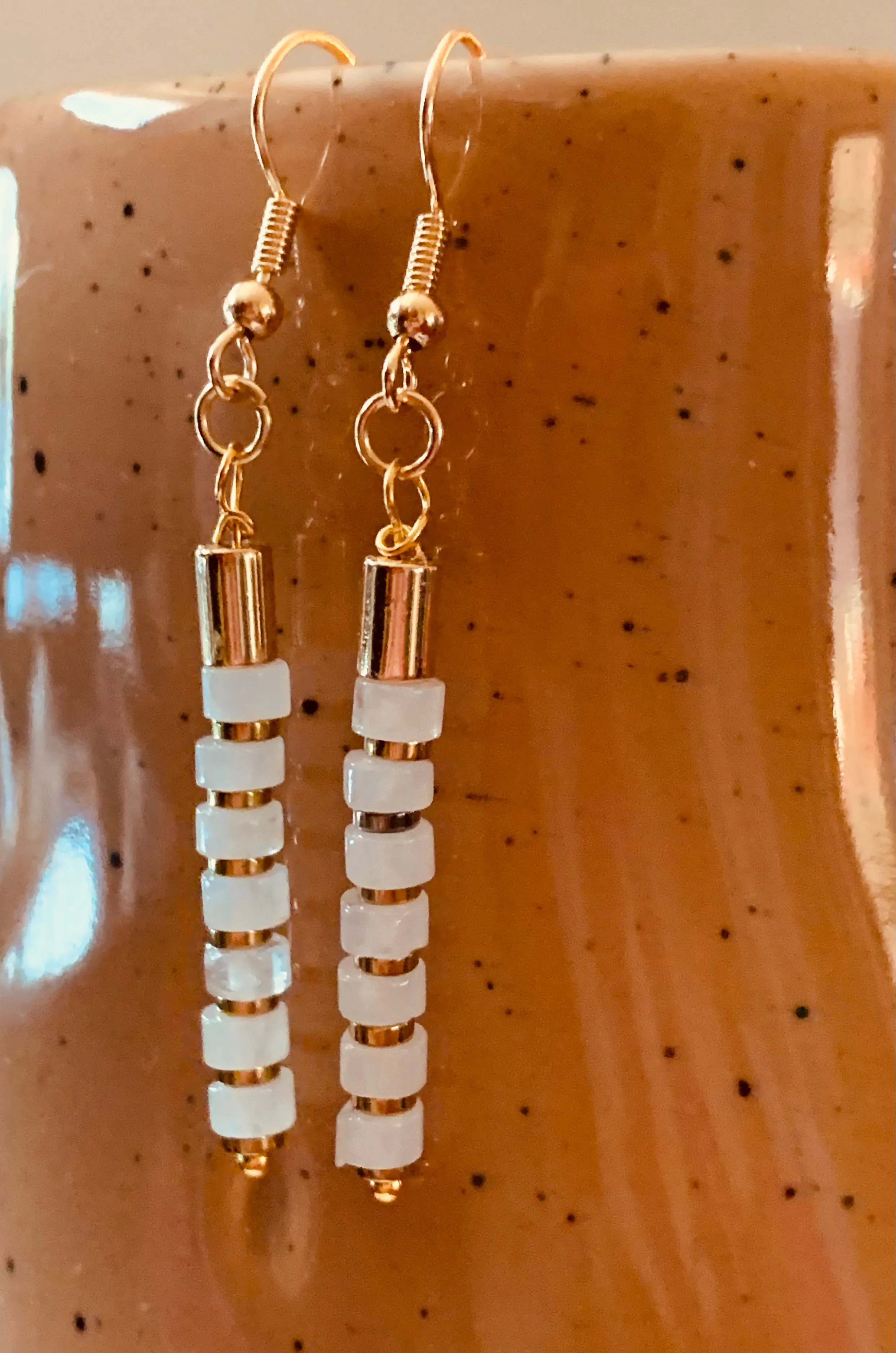 🔴SOLD🔴 Emily Handmade Rainbow Moonstone and Gold Plated Hematite Stack Earrings