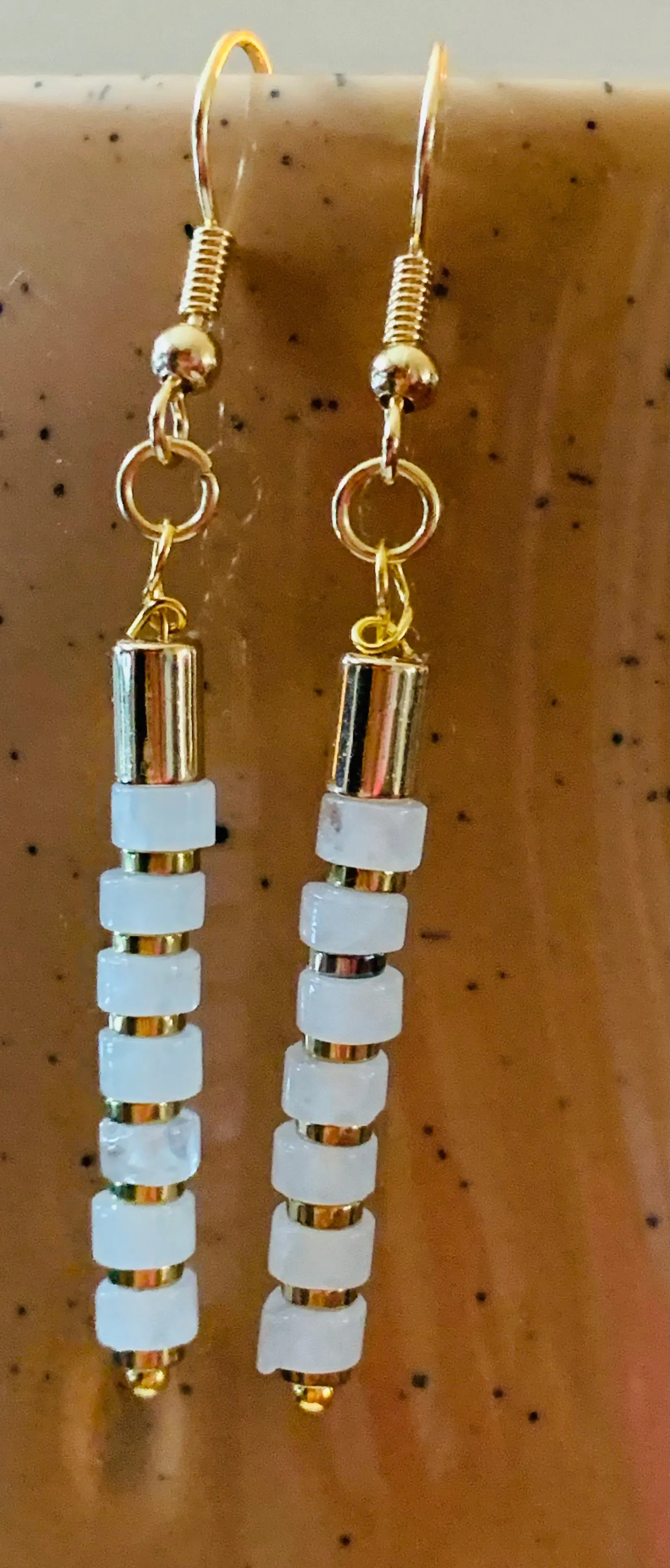 🔴SOLD🔴 Emily Handmade Rainbow Moonstone and Gold Plated Hematite Stack Earrings