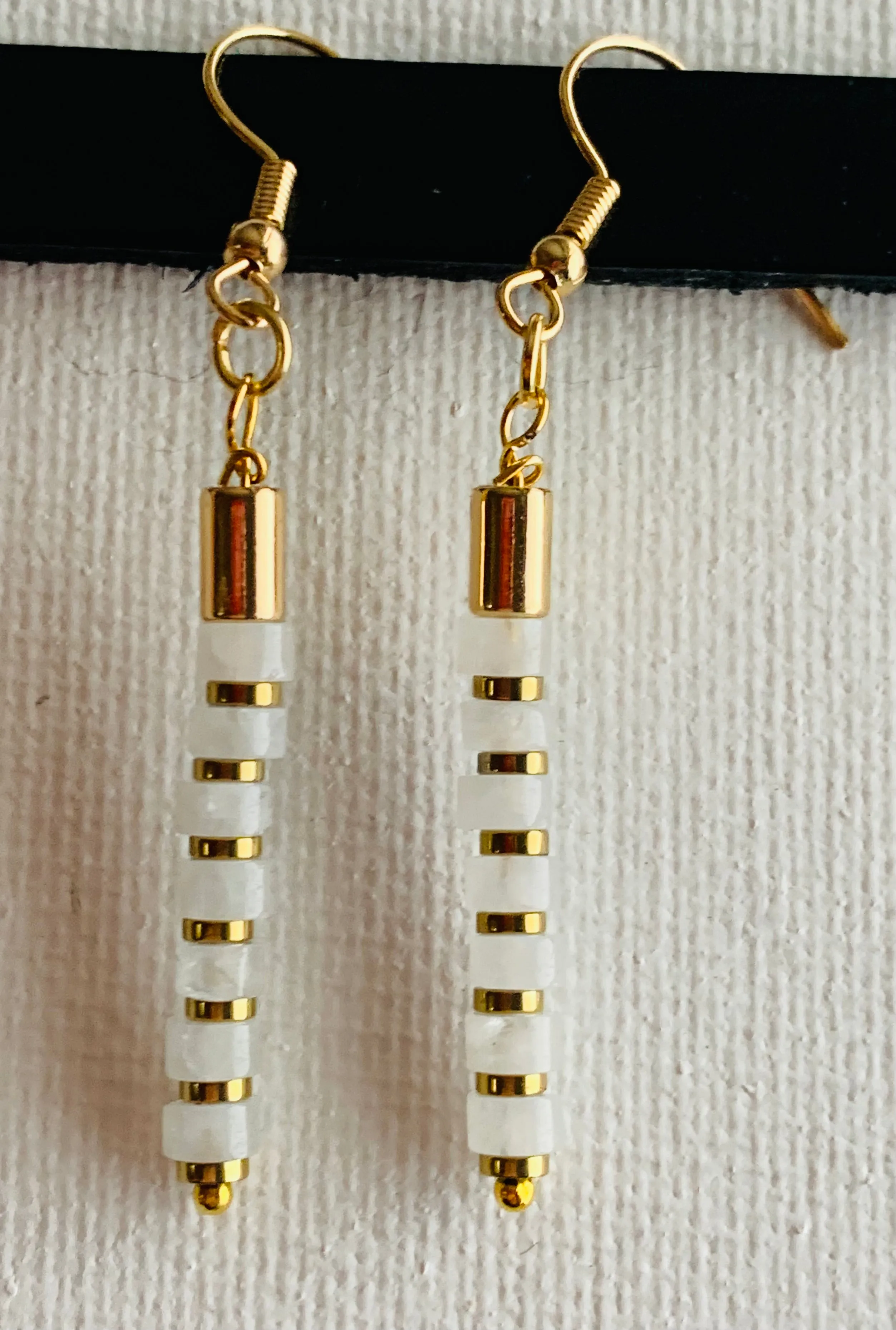 🔴SOLD🔴 Emily Handmade Rainbow Moonstone and Gold Plated Hematite Stack Earrings