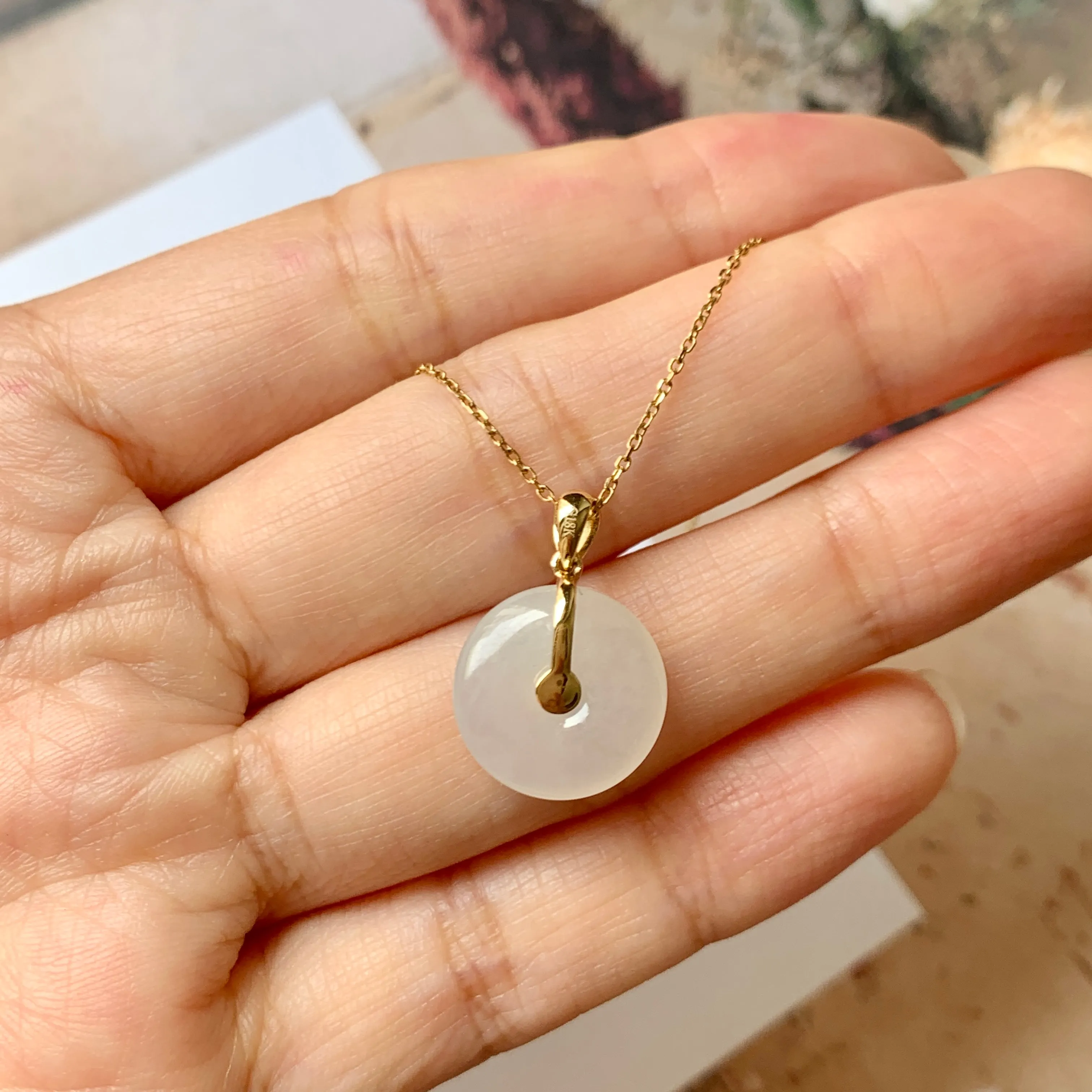 SOLD OUT: A-Grade White Jadeite Bespoke Donut Pendant (Lilac Flower) No.171900