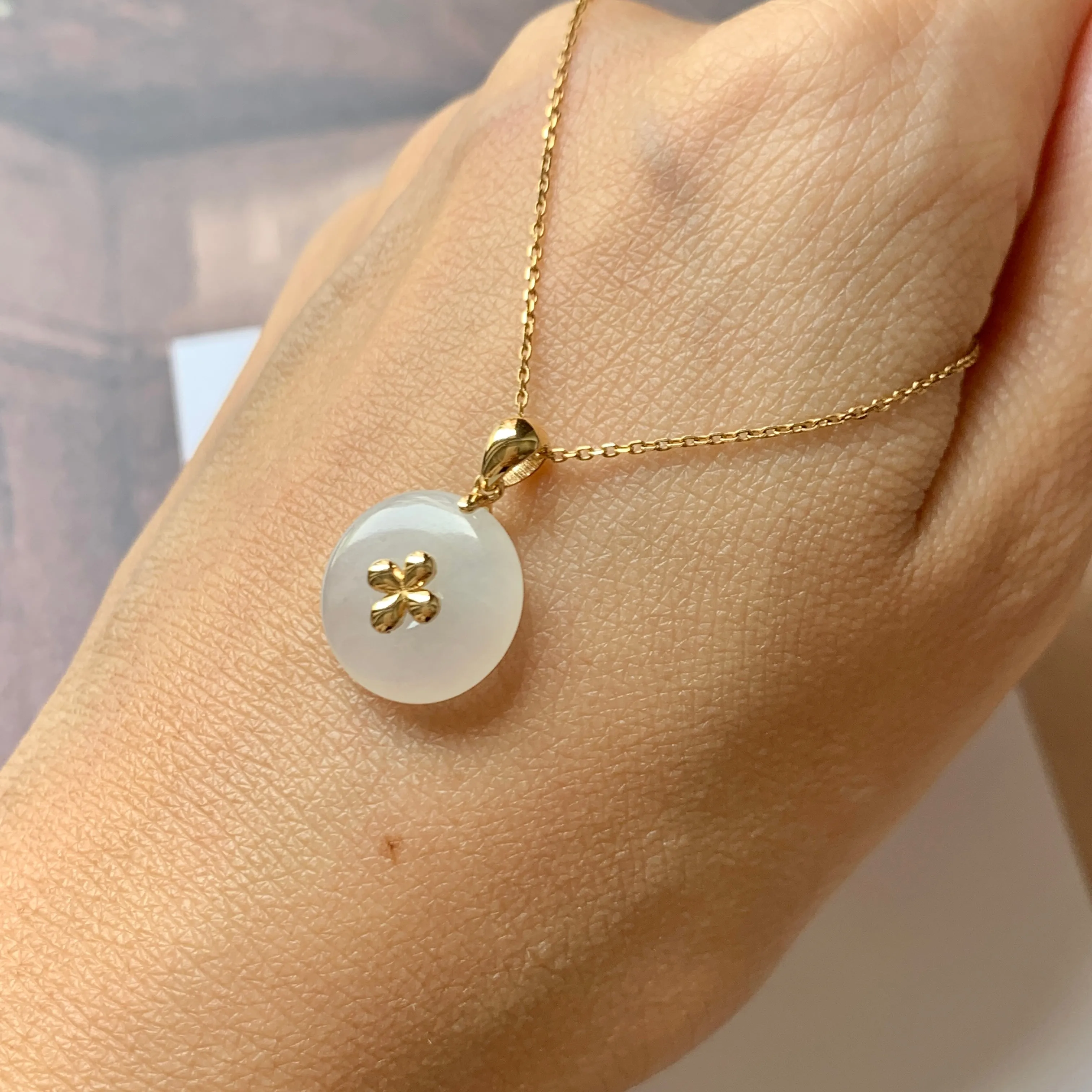 SOLD OUT: A-Grade White Jadeite Bespoke Donut Pendant (Lilac Flower) No.171900