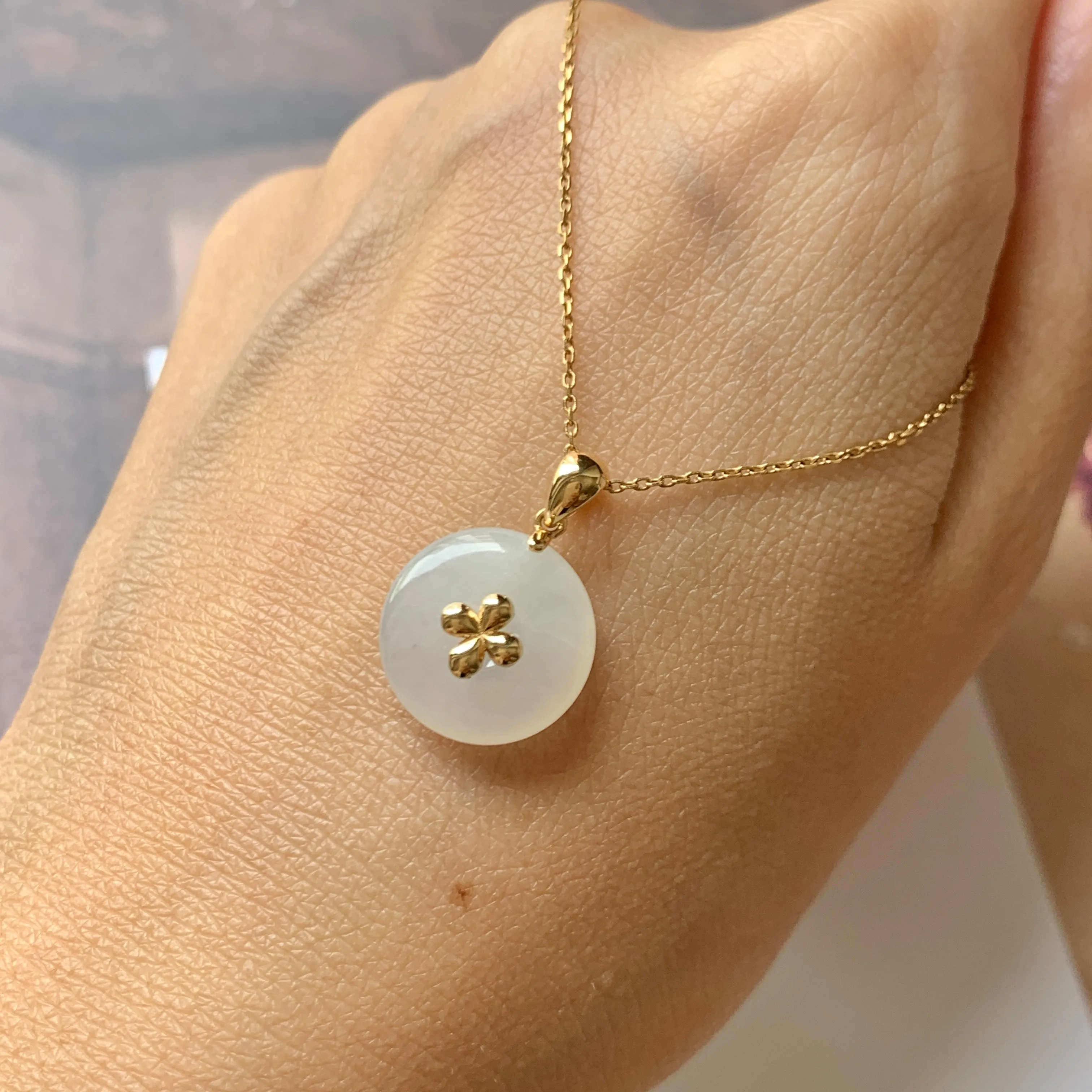 SOLD OUT: A-Grade White Jadeite Bespoke Donut Pendant (Lilac Flower) No.171900