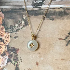 SOLD OUT: A-Grade White Jadeite Bespoke Donut Pendant (Lilac Flower) No.171900