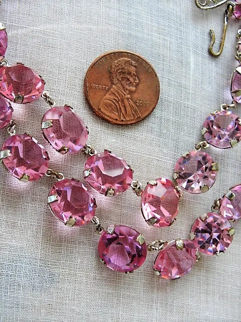 SPARKLING Pink Cut Crystal Bead Necklace,Gorgeous Glittering High Quality 1950s Crystal Double Strand Necklace,Day Evening or Bridal Jewelry