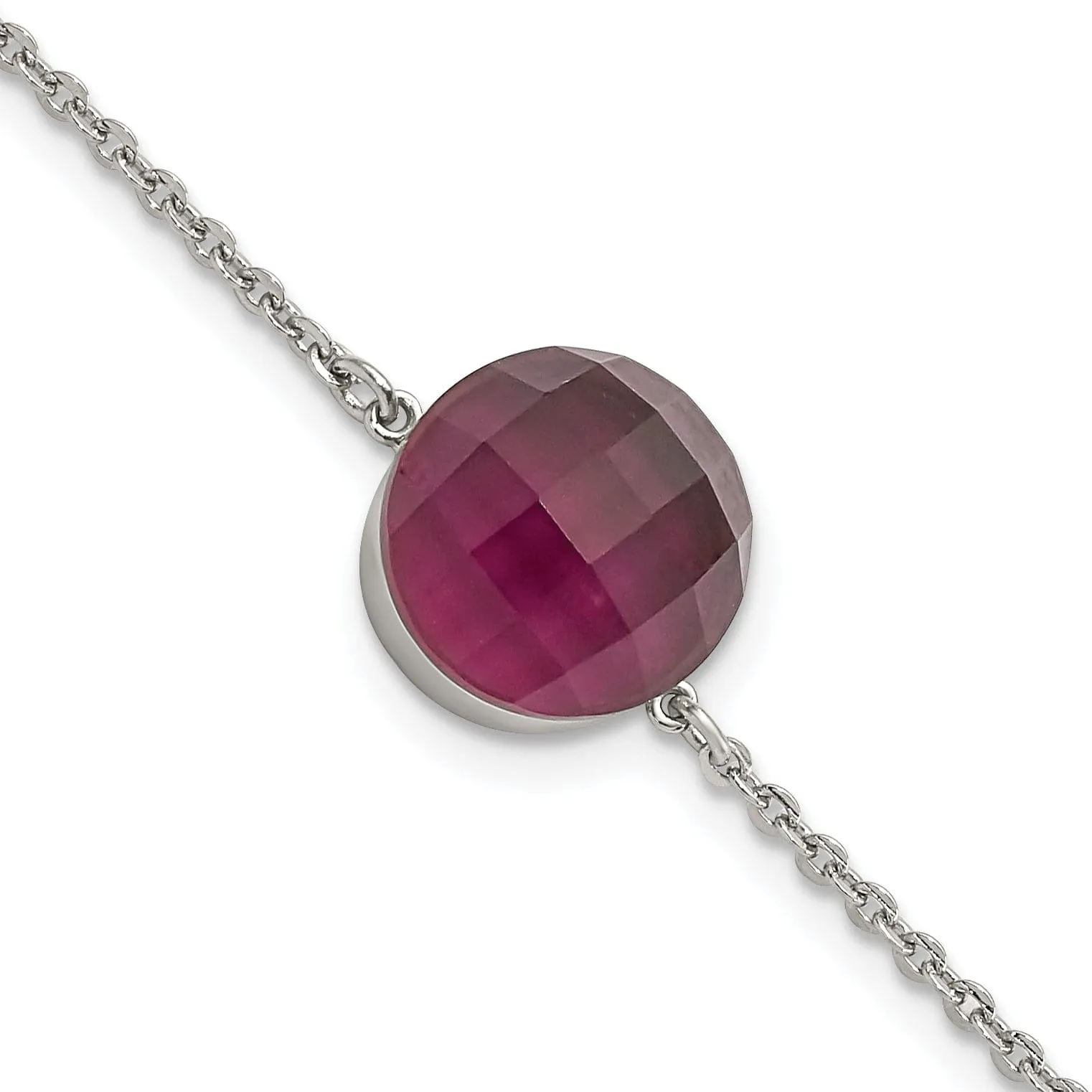 Stainless Steel Polished Maroon Glass Bracelet