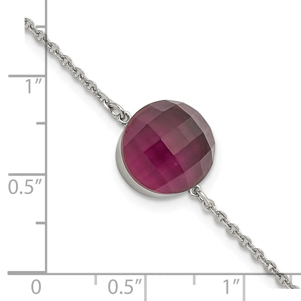 Stainless Steel Polished Maroon Glass Bracelet
