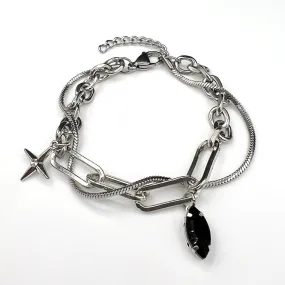 Star & Onyx Chain Bracelet - Silver