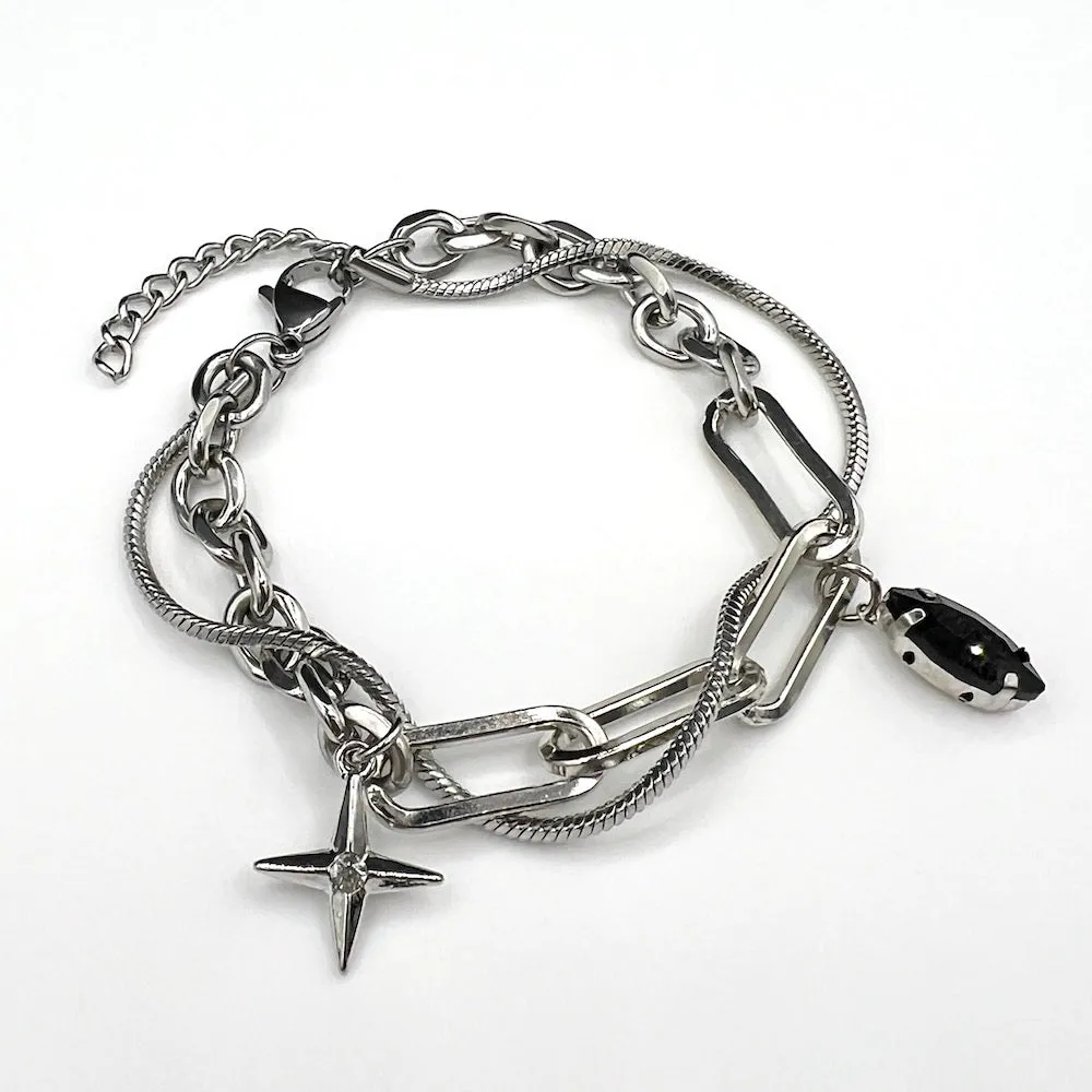 Star & Onyx Chain Bracelet - Silver