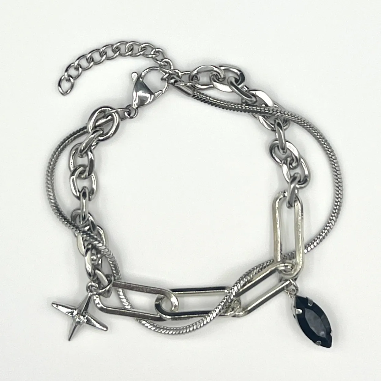 Star & Onyx Chain Bracelet - Silver