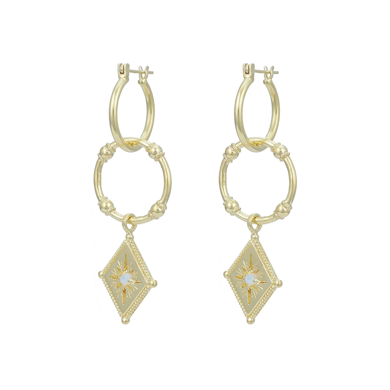 Star Crossed Lovers Gold Rainbow Moonstone Earrings