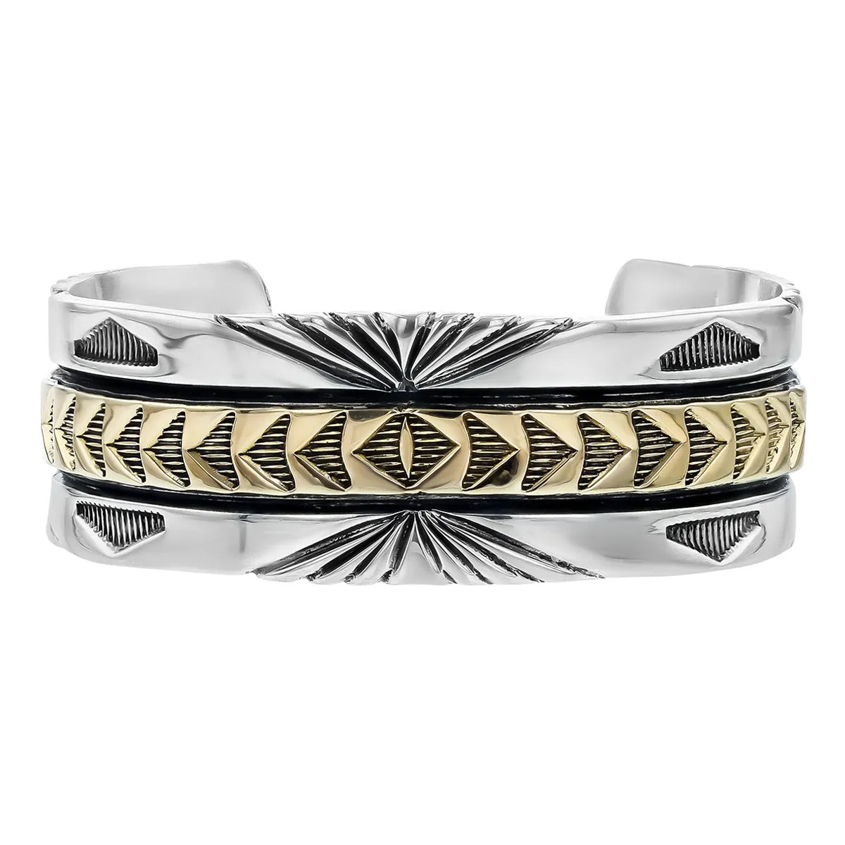 Sterling Silver and 14K Yellow Gold Wide Cuff Bracelet