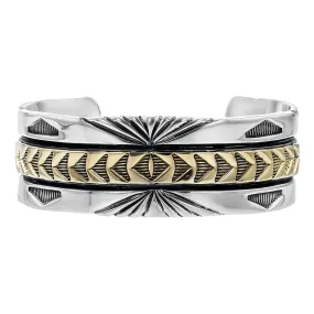Sterling Silver and 14K Yellow Gold Wide Cuff Bracelet