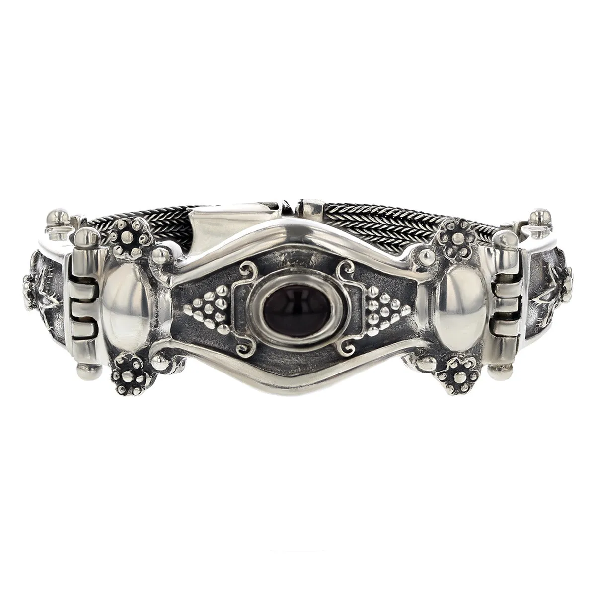Sterling Silver Cabochon Garnet 7-Inch Bracelet
