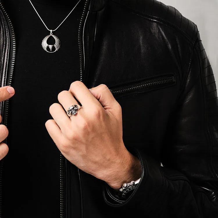 Sterling Silver Chunky Biker Punk Skull Ring For Men