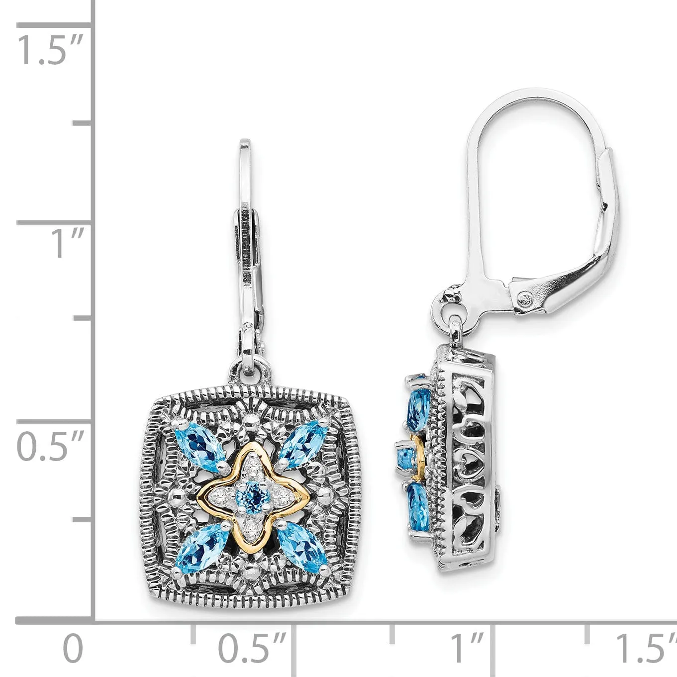 Sterling Silver Gold Diamond Topaz Earrings