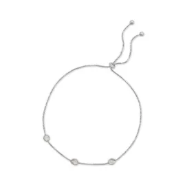 Sterling Silver Rhodium Plated Polki Diamond Bolo Bracelet