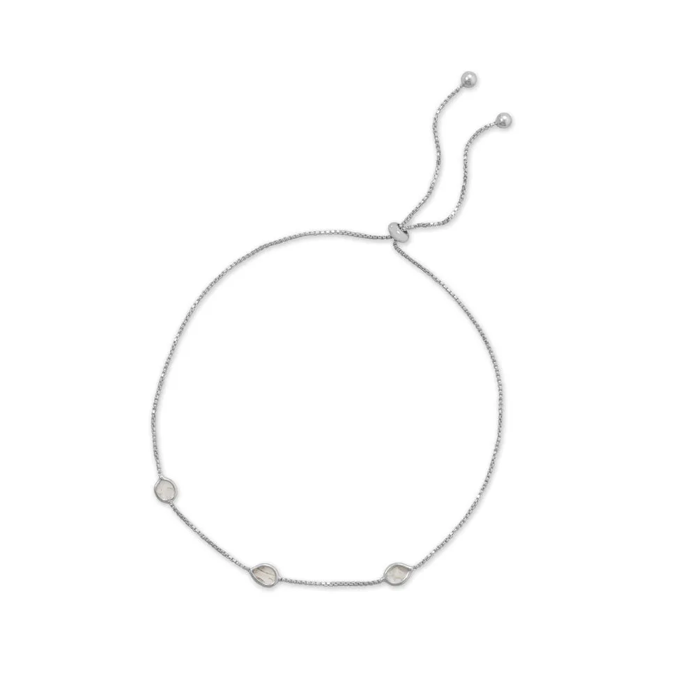 Sterling Silver Rhodium Plated Polki Diamond Bolo Bracelet