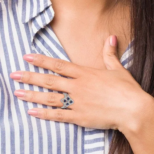 Sterling Silver Simulated Blue Sapphire & CZ Brilliant Embers Ring