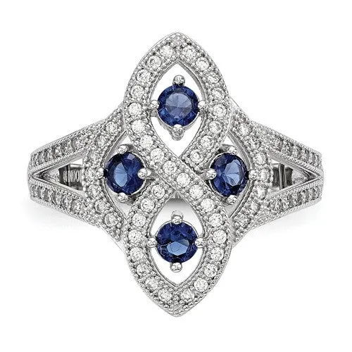 Sterling Silver Simulated Blue Sapphire & CZ Brilliant Embers Ring