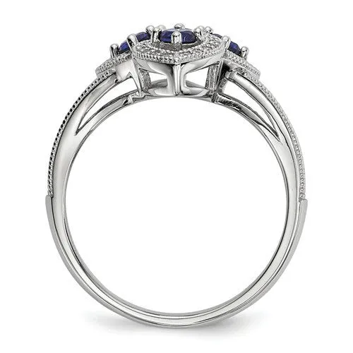 Sterling Silver Simulated Blue Sapphire & CZ Brilliant Embers Ring