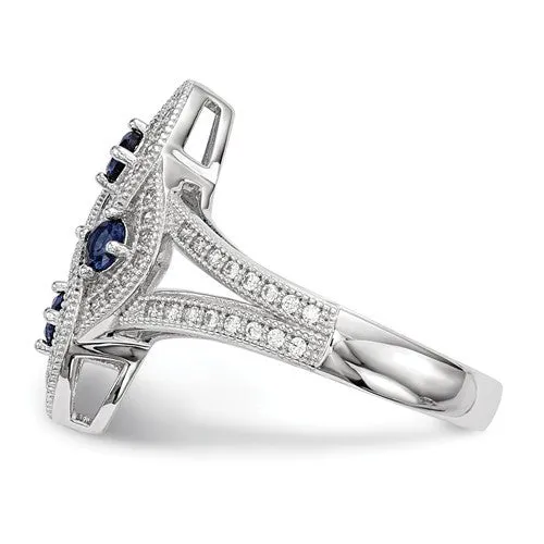 Sterling Silver Simulated Blue Sapphire & CZ Brilliant Embers Ring
