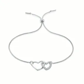 Sterling SilverCubic Zirconia Double Heart Bracelet