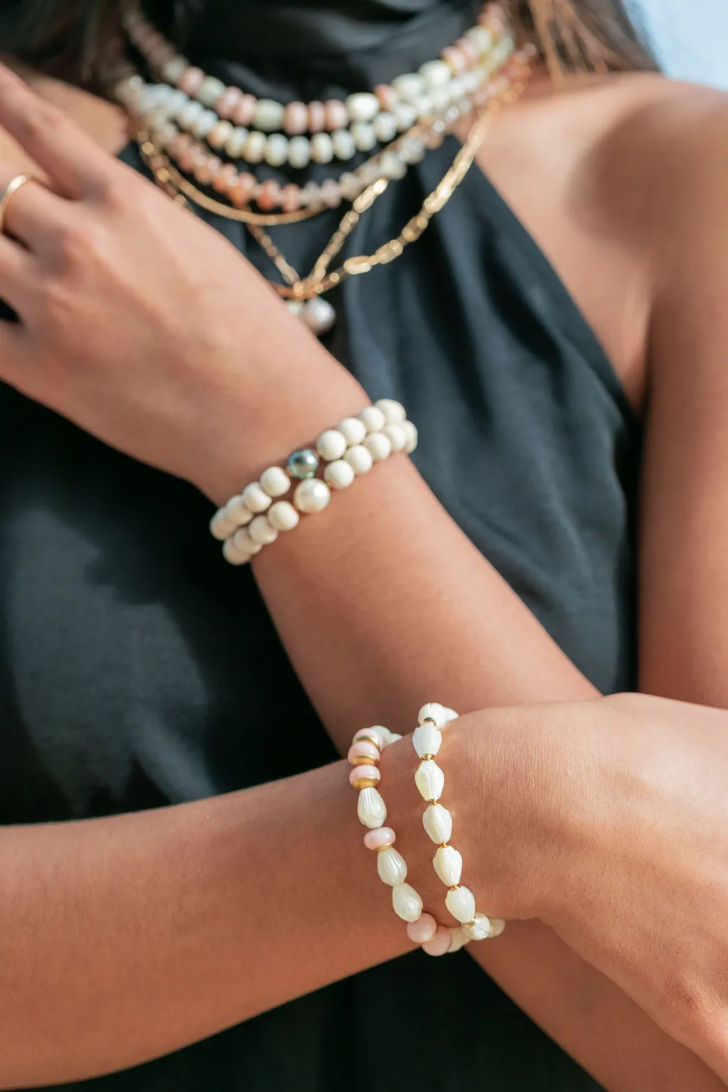 Stretchy Mother of Pearl Pikake Bracelet - Anela