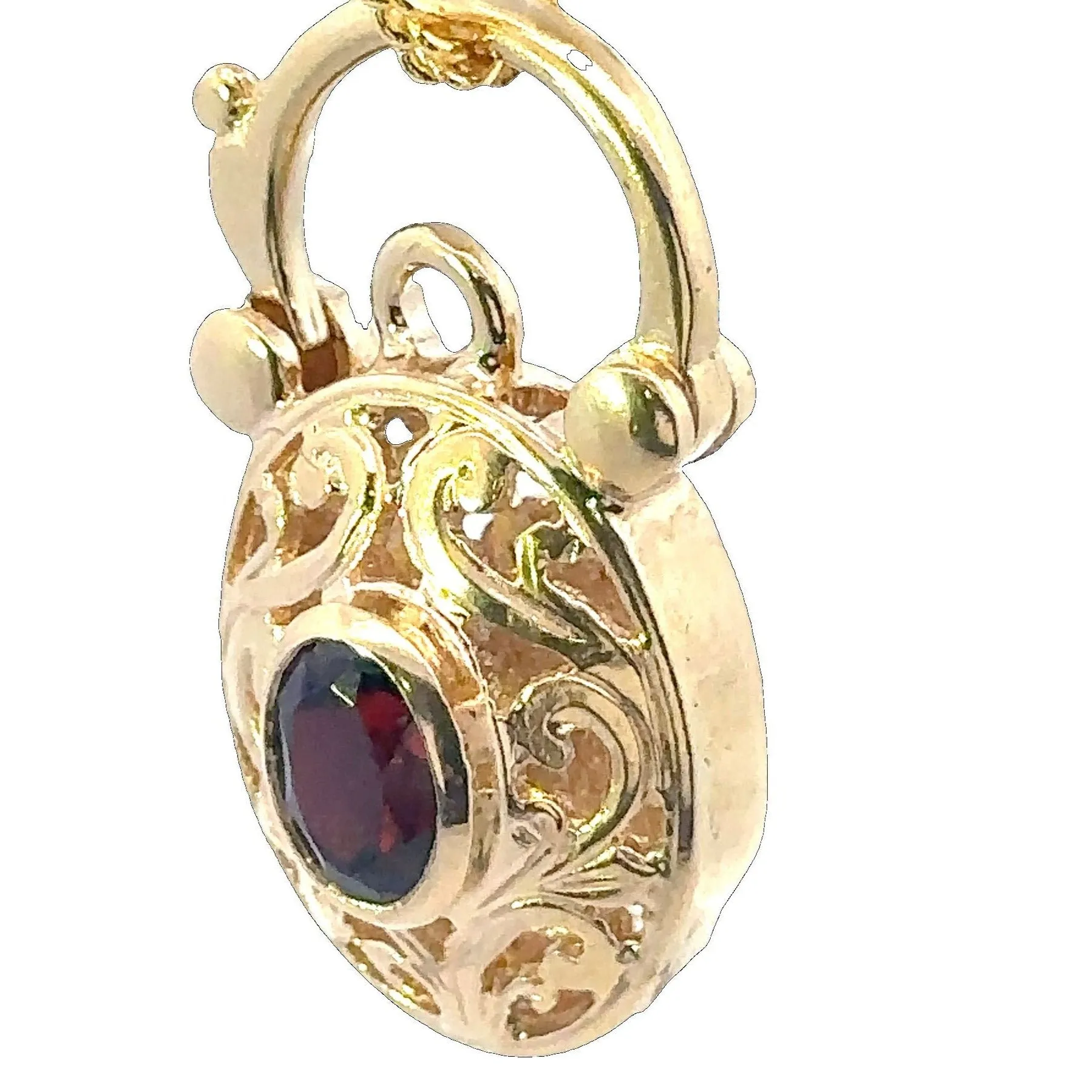 Stunning 9CT Yellow Gold Single Stone Garnet Padlock Pendant